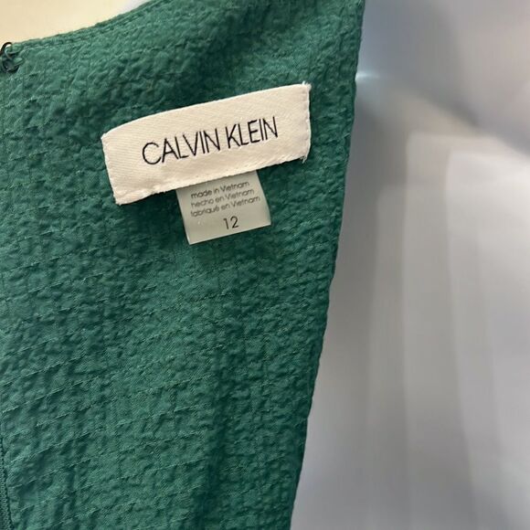 Calvin Klein Pantsuit Size 12 Green Scoop Pleated Neck Sleeveless Pockets - Picture 7 of 12